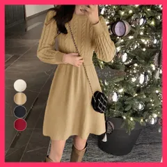 【スタッフおすすめ！】 ケーブル編みニットミニワンピース 韓国風 きれいめワンピース/体型カバー ニット/10代20代30代 ウエストマーク Aラインワンピース 通 おすすめ おしゃれ　かわいい　人気 2NVRJ-002