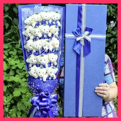 ★スタッフおすすめ★花束 クマ 薔薇 ブーケ ブルー 18匹 ボックス付き くま 送料無料　スピード発送花束 クマ 薔薇 ブーケ ブ  おすすめ おしゃれ　かわいい　人気 20220322-2