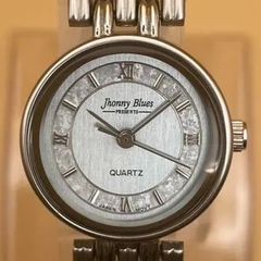 【✨磨きあげメンテナンス済✨】Jhonny Blues PRESENTS QUARTZ　レディース腕時計 ジョニーブルース　水色文字盤　ラウンド型　JAPAN MOVT 日本製ムーブメント　STAINLESS STEEL BACK クォーツ　華奢　綺麗　就活