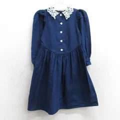 古着 長袖 ワンピース キッズ ガールズ 子供服 90s コットン 紺他 ネイビー デニム 25apr10
