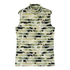 サイズ：0 PEARLY GATES パーリーゲイツ 2022年モデル ハイネック ノースリーブTシャツ カモフラ×ボーダー柄 カーキ系 [240101262473]# ゴルフウェア レディース ストスト