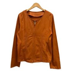 バルマン BALMAIN ジャケット レザージャケット 革ジャン クルーネック やぎ革 無地 長袖 9 橙 オレンジ レディースのサムネイル