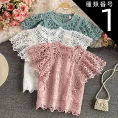 種類1：ブラック/S クロッシェレース モックネック トップス カットソー ニットソー ショート ショート丈 袖あり 半袖 フレンチスリーブ 襟なし レース 刺繍 編み込み 透け感 シースルー かわいい 大人可愛い カジュアル 大人 上品 おしゃれ お洒落 ア