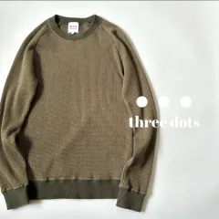 three dots / コットン　ワッフル　クルーネック