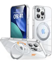 ★iPhone 16 Pro Max 用 ケース Magsafe対応 ワイヤレス充電 360°回転スタンド 縦横両対応 Gunwon スマホケース iphone16 Pro Max 用 米軍規格 耐衝撃 半透明 アイフォン16プロマックス 用 カバー「クリア」