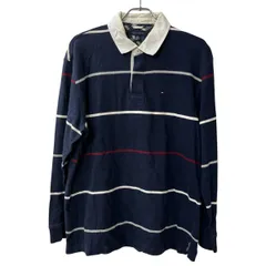TOMMY HILFIGER 長袖 ボーダー ポロシャツ XL ネイビー トミーヒルフィガー 古着卸 アメリカ仕入 a708-5075