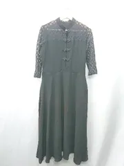 ◇ ⊂◎●未使用● merlot plus 袖部分レース アオザイ 長袖 ロング ワンピース サイズF ブラック レディース E  【1409240050933】
