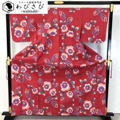 夏着物 浴衣 花柄模様 洋紅色 トールサイズ K-5030