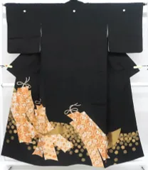 【一輝堂】【着物】黒留袖 五つ紋 比翼仕立 日本刺繍 金駒刺繍 短冊文 身丈約154cm 裄丈約64cm 25z06-3275