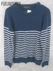 ◇ nano universe ナノユニバース ボーダー 長袖 ニット セーター M ネイビー ホワイト # 1002798737372 【中古】 【1002798737372】