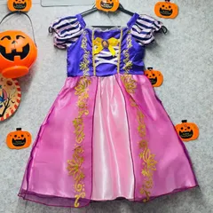 ✨新品✨ハロウィン🎃魔法使い　ラプンツェル姫様風　子供用 憧れのプリンセス に変身　お姫様　夢のディズニーストーリー　ハロウィン　クリスマス　発表会　誕生日会 七五三　ギフト にピッタリピンクとパープルワンピースドレス100cm  0923-03