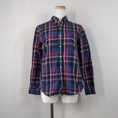 【ジムフレックス】シャツ　長袖　ネイビー　12　M相当　フランネル　チェック柄　綿　コットン　ワンポイント　ボタンダウン y2k