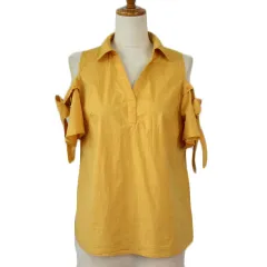 セシルマクビー CECIL McBEE ブラウス スキッパー 肩あき オフショル リボン M マスタード