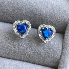 高品質　新品　ピアス　ジルコニア　オパール　ブルー　ハート　ヘイロー　匿名配送　送料無料　A20