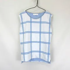 セシルマクビー CECIL McBEE チェック柄 ストレッチ ベスト  白 青系 Mのサムネイル