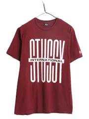 【お得なクーポン配布中!】 ステューシー プリント 半袖 Tシャツ メンズ M 古着 STUSSY 半袖Tシャツ プリントT ロゴT SSリンク ヘビーウェイト コットン バーガンディ
