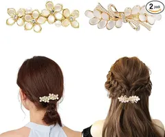 【在庫処分】Doyime ヘアクリップ (2枚セット) バレッタ 前髪ピン パール クリスタル ヘアピン 前髪 髪飾り ヘアアクセサリー 可愛い おしゃれ 上品 結婚式 母の日 プレゼント パーティー 成人式 和装 浴衣 入学式 レディース 髪留め