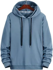 emptio エンプティオ 無地 スリム 長袖 フード付き パーカー メンズ ストリート系 ブルー(ミッドナイトブルー,  L)