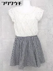 ◇ OLIVE des OLIVE レース チェック 切替 フレンチスリーブ 膝丈 ワンピース ホワイト ブラック レディース 【中古】 【1002802346163】