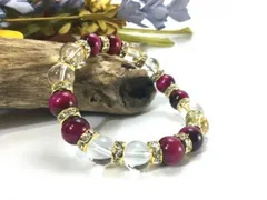 ピンクタイガーアイ&水晶 パワーストーン ブレスレット 天然石 10mm （ゴールド）メンズ・レディース　男性・女性　数珠ブレス　開運 [17]