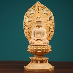 セール・新品】 薬師如来座像 柘植 総高さ約29㎝ 六角台座付 薬師如来