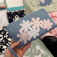 「正規品」お財布ストラップ付♡ガーデニア♡ダスティブルー ♡ハワイアンキルト