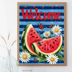 中級 フル ダイヤモンドアート キット ビーズ刺繍 スイカ 白い花 夏 ウェルカムボード モザイクアート リハビリ 趣味 絵画 カラービーズ