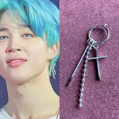 フェイクピアス BTS ジミン チェーン クロスイヤリング メンズ レディース