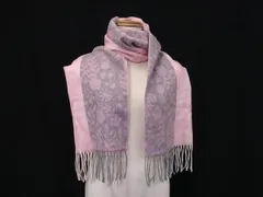 ■極美品■ FURLA フルラ 毛70％×カシミヤ30％ 花柄 マフラー ストール ショール レディース ピンク系×グレー系 FJ3001