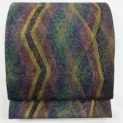 袋帯 美品 秀品 幾何学 金糸 灰紫 全通 正絹 【中古】