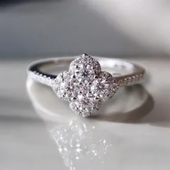 モアサナイト クローバーリング 指輪 シルバー925 ゴールド加工 金属アレルギー対応 カラーが選べる