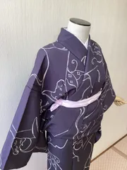 小紋　袷　着物　小紋着物　青紫系　裄68.5cm  リサイクル着物　k-344