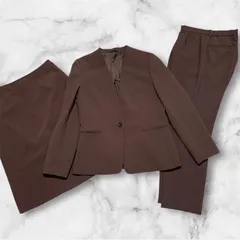 アンカーウーマン スーツ3点セット ジャケット パンツ スカート 茶色 11号 セットアップ ビジネス 面接 フォーマル