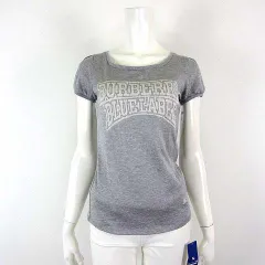 バーバリーブルーレーベル BURBERRY BLUE LABEL Tシャツ カットソー パフスリーブ 半袖 ロゴ ジャガード織 刺繍 ラウンドネック M 38 杢 グレー 国内正規品 タグ付 美品