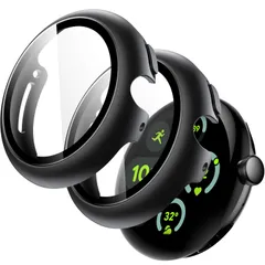 【新着商品】Watch Pixel 3/2/1 41mm用 ケース Google 液晶保護フィルム付き 9H強化ガラス製 ハードPCバンパー JEDirect 全面保護カバー 2個セット (ブラック/ブラック)