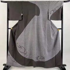 【美品】 訪問着 身丈162cm 裄丈66cm M 袷 花 流水 金彩 刺繍 灰紫 正絹 秀品 【中古】