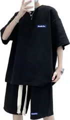 BLANK BLANC ブランクブラン 上下 セットアップ ワッフル ルームウェア tシャツ ショートパンツ ベルト付き 普段着 ヨガウェア スポーツウェアセット リラックスセットアップ テレワーク デザイン b系(ブラック,  3XL)