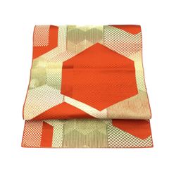 名古屋帯/美品/西陣/オレンジ/仕立上がり/11167