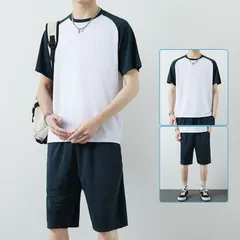 上下セット メンズ セットアップ ルームウェア 運動着 部屋着 普段着 半袖Tシャツ 半袖 ハーフパンツ パンツ トップス ボトムス 配色 薄手 通気性 おしゃれ カジュアル 通学 スポーツ 夏物 夏服 メンズファッションqcwzl18qcwzl18