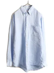 【お得なクーポン配布中!】 高級 100%リネン ブルックスブラザーズ チェック 長袖ボタンダウンシャツ L