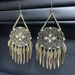 [130mm〜] 超絶・特級の大振りサイズ エスニックピアス（金古美色×クリアカラー）インド トルコ アラビアン ボヘミアン ジプシー アジアン ベリーダンス  パーティ 映画 L21-189