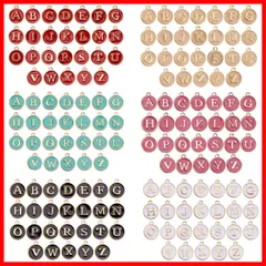 【在庫処分】[] 6色156個 エナメル イニシャル アルファベット チャーム ネックレス ペンダント レター パーツ イヤリング 文字チャーム チョーカー ブレスレット 26文字セット A-Z柄 合金ペンダント 丸メタル チャームパーツ アクセサリーパーツ