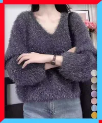 新品 ニットセーター レディース 長袖 ラメシャギーニット Vネック 秋冬 おしゃれ 秋服 着回し モヘアタッチニット 【送料無料】