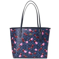 コーチ バッグ COACH コーティングキャンバス レザー シグネチャー さくらんぼ チェリー プリント ロゴ シティ トートバッグ デニムマルチ CY691