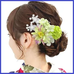 花飾り 花飾り 造花 簡潔 結婚式 七五三 卒業式 髪留め 花火大会 夏祭り造花 浴衣 入学式 浴衣 袴 発表会 振袖 着物 和装 アクセサリー 成人式 ヘアメイク ヘッドドレス Y1801 ヘアアクセサリー 髪飾り 全10色 緑 髪飾り】 【JZOON