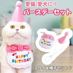 ペット バースデー 犬 猫 ピンク スタイ 帽子 2点セット 誕生日 映え