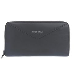 【本物保証】 超美品 バレンシアガ BALENCIAGA ペーパーコンチネンタル 504547 1110 Y 203437 ラウンドファスナー長財布 レザー グレー
