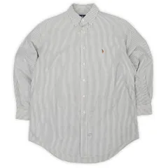 ポロラルフローレン POLO RALPH LAUREN 90s 90年代 ストライプ柄 ボタンダウンシャツ ロゴ 刺繍 BD オックスフォード USA ヴィンテージ アメリカ 古着 ホワイト×グレー 15 1/2 M相当【中古】