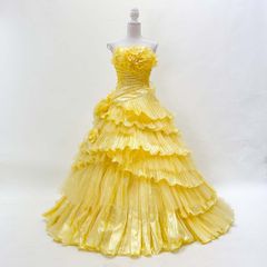 [321] カラードレス ９～１３号サイズ 中古 カラードレス レンタル 9号 プリンセスライン 黄緑 7331 FK133