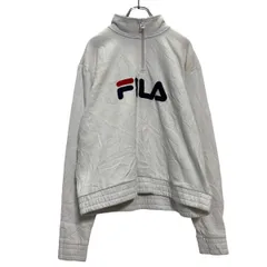 FILA ハーフジップ ロゴ スウェット トレーナー XXL ホワイト ネイビー レッド フィラ ビッグサイズ 裏起毛 古着卸 アメリカ仕入 a603-5032